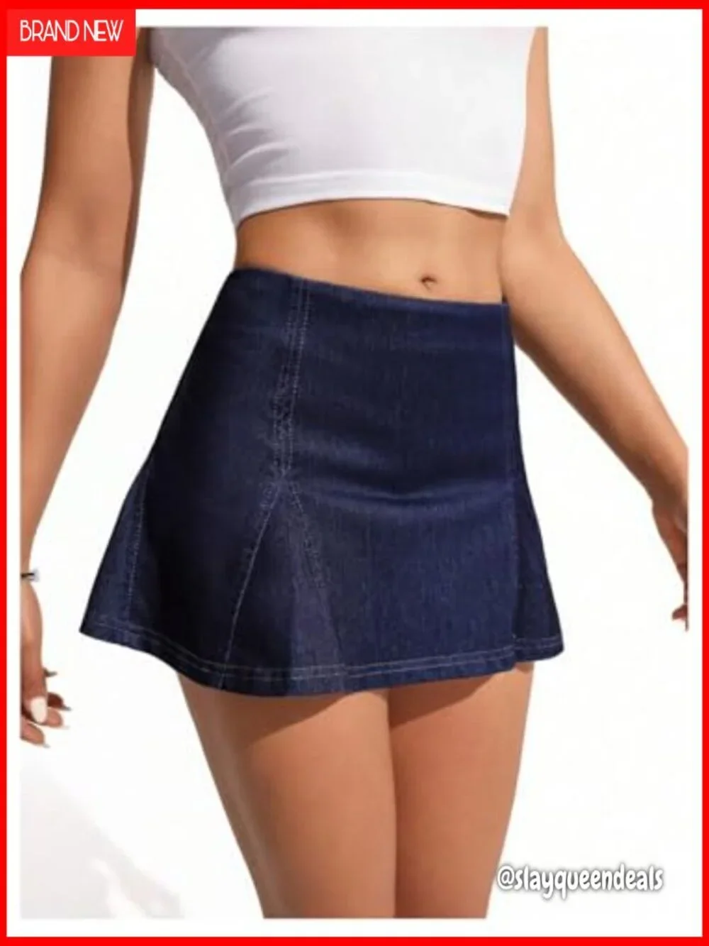High Waist Pleated Denim Mini Skirt A-Line Casual Y2K Style